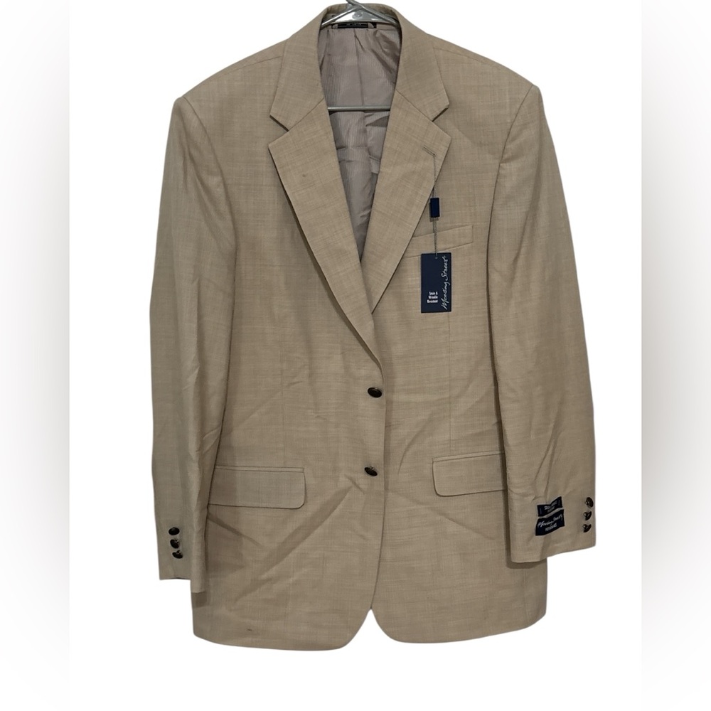 Meeting Street Performance Tan Men's Blazer Sport Coat 42L 100% Worsted Wool NWT